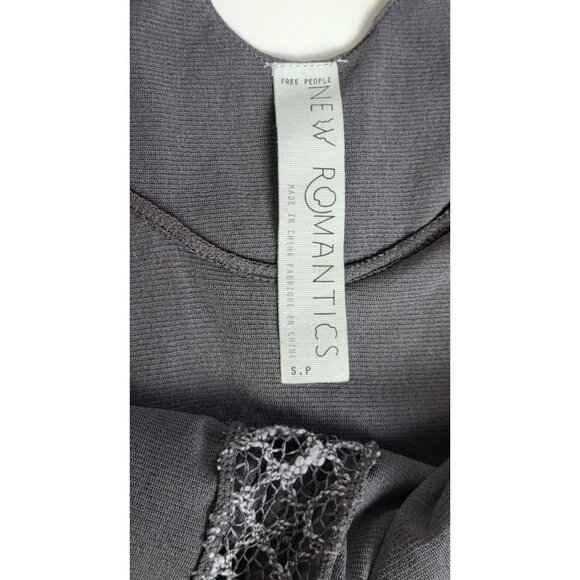 Free People New Romantics Gray Ribbed Lace Draped Tank Top Size Small - Picture 9 of 10